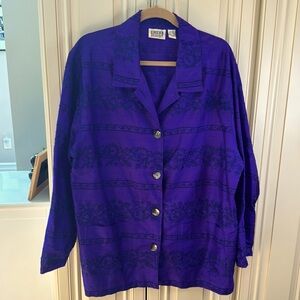 CHICO'S Design Vintage embroidered Purple Rayon & Silk Blazer Sz 3